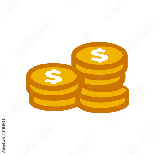 Currency, Stack of gold coin icon logo flat vector design