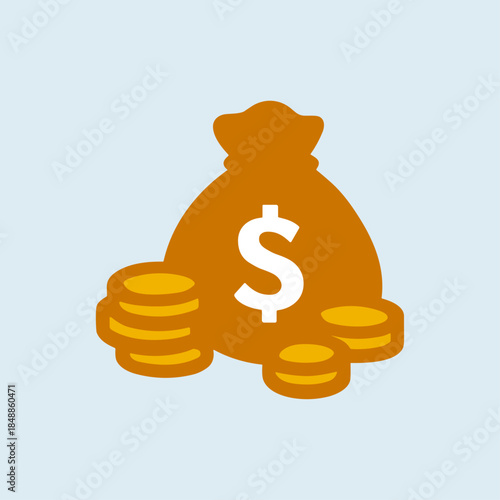 Money bag with coins icon logo flat vector design