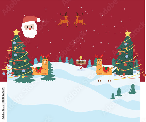 Red Illustration Christmas Presentation santa, snow, winter, santa claus, tree, holiday, gift, xmas, cartoon, illustration, snowman, card, vector, celebration, new, hat, new year, december, year, gree