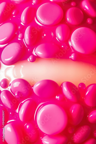 Pink Bubble Foam Macro Texture Background with Copy Space Center