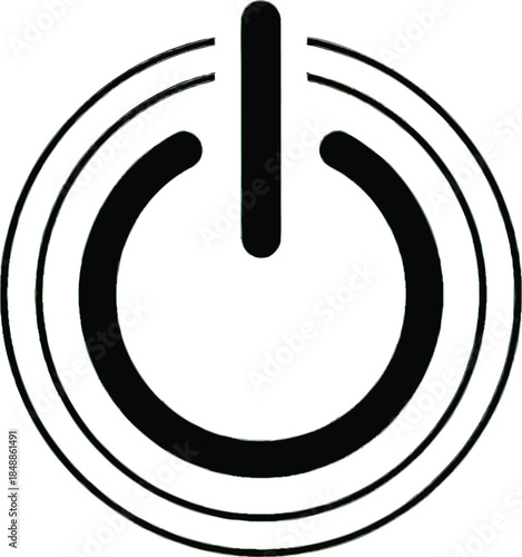 Black and White Power Button Symbol Icon with Wireless Signal Waves for Technology and Connection Concepts