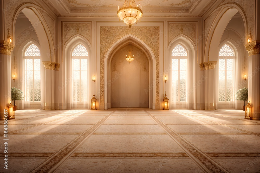 Obraz premium Luxury Mosque Interior During Ramadan with Elegant Islamic Architecture