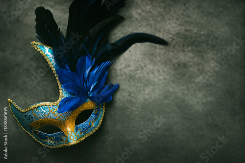 Top view of venetian carnival mask  with copy space for text. Carnival celebration concept