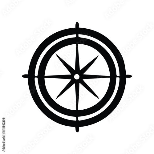 Striking graphic vector illustration of a traditional compass rose, symbolizing direction, navigation, and exploration, an ideal design element for maps, travel, and adventure-themed projects
