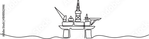 One continuous line drawing of Offshore platform vector illustration. one line Art icon drawing