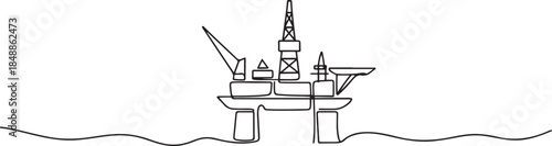 One continuous line drawing of Offshore platform vector illustration. one line Art icon drawing