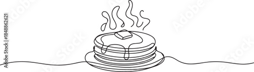 One continuous line drawing of pancakes that taste delicious are ready to be served at parties vector illustration. one line Art icon drawing