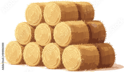 Stacked Hay Bales Rolls - Cartoon Farm and Agriculture Vector Illustration