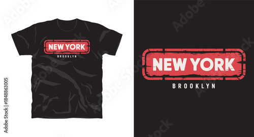 New York brooklyn text typography graphic design on black t shirt