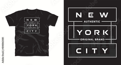 New york city authentic original brand t-shirt design with skyline silhouette and typography