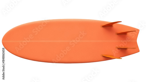 Photography Isolated surfboard with three fins for riding waves in the ocean, surf lifestyle