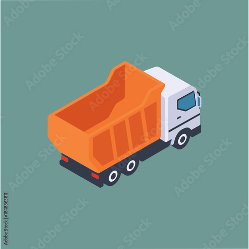 Isometric Dump Truck, Tipper lorry icon logo flat vector design