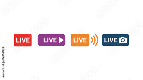 Live streaming button, Streaming Indicator Badges icon logo flat vector design