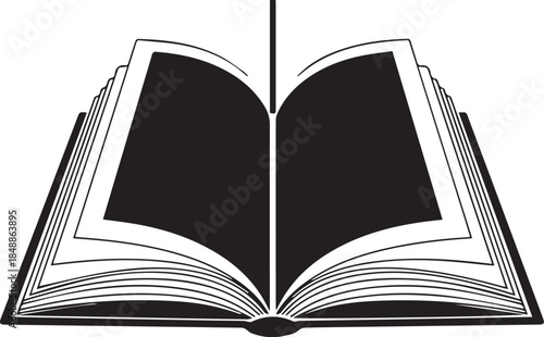 Black and White Open Book Vector Icon Isolated