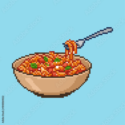Pixelated pasta noodles icon logo flat vector design