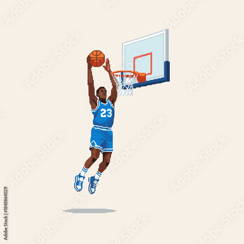 Pixelated basketball player hoop icon logo flat vector design