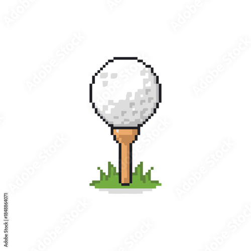 Pixelated golf ball on tee icon logo flat vector design