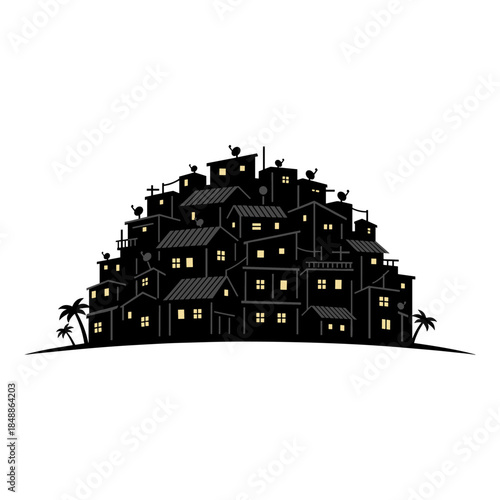 Brazilian city favela building silhouette, City icon logo flat vector design