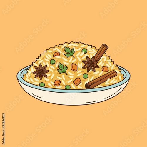 Pilaf, polao, Desi biriyani icon logo flat vector design