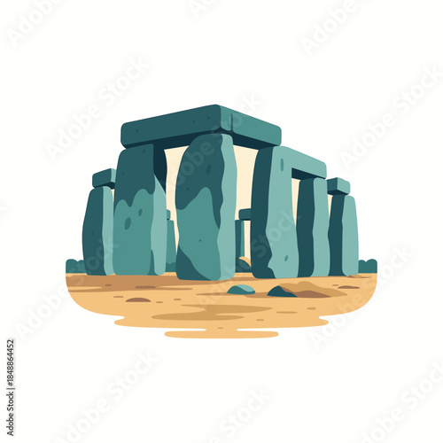 Stonehenge Illustration, Ancient Monument icon logo flat vector design