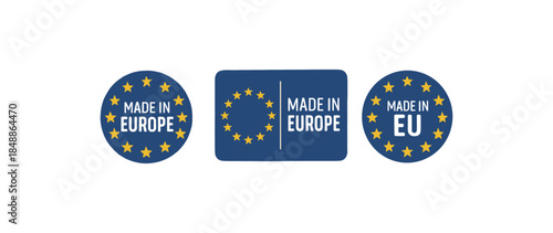 Made in Europe, EU certification label icon logo flat vector design