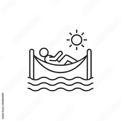Holiday, relaxing on beach hammock icon logo flat vector design