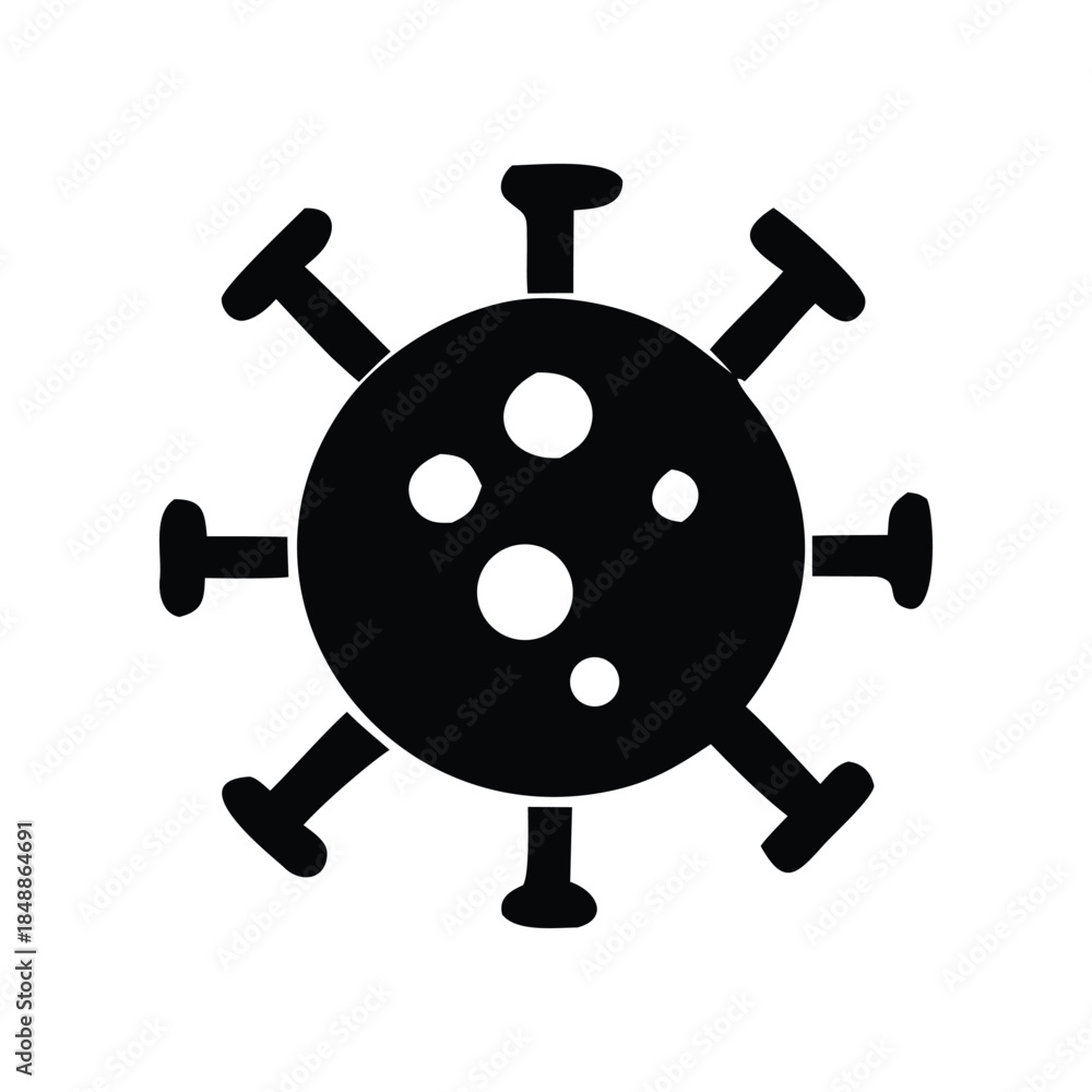 Obraz premium Abstract black silhouette icon of a microscopic pathogen, symbolizing a virus, disease, or global health threat; a modern graphic representation of biological danger and scientific concept
