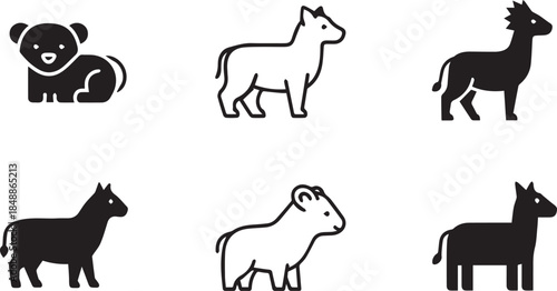 Collection of Animal Silhouettes Including Bear and Horse