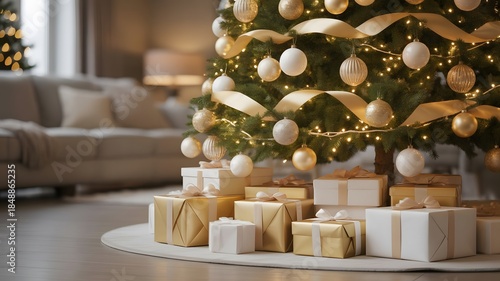 Gold and White Festive Christmas Tree Arrangement