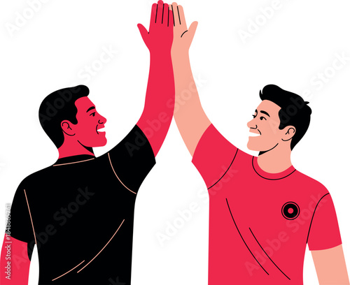 Two Men Giving High Five Vector Illustration Isolated on White Background