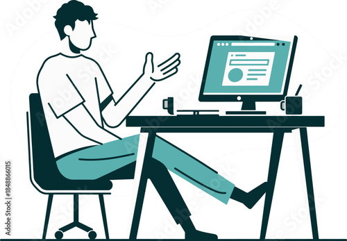 Person on video call at home, remote communication and online meeting