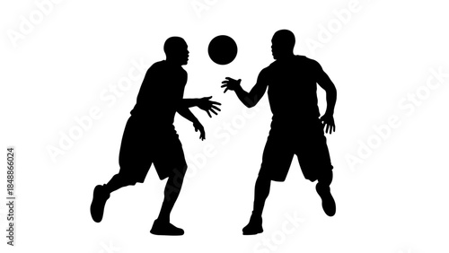 Basketball Players Passing Ball Silhouette Isolated on White Background

