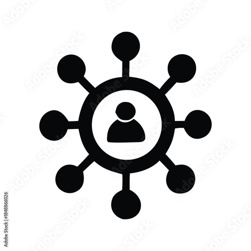 Simple icon representing a network of people or connections emanating from a central person