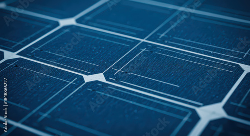 Ultra Close-up of Solar Module Silicon Cells and Busbars for Clean Power Production