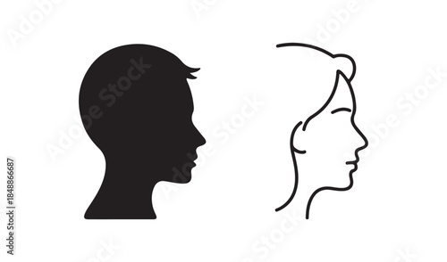 Contrasting Silhouettes of Male and Female Faces in Profile, One Solid Black and One White Outline
