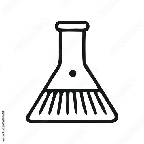 An outline illustration of a laboratory flask with a bristled base, symbolizing scientific research and chemical experiments