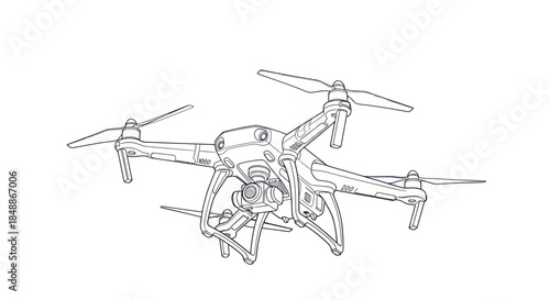 Modern Drone Quadcopter with Camera Line Art Illustration
