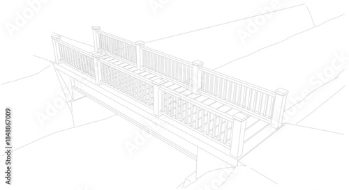 Architectural wireframe drawing of a modern pedestrian bridge design.
