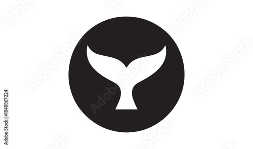 Stylized Black Silhouette of a Whale's Tail Fluke Inside a Circle