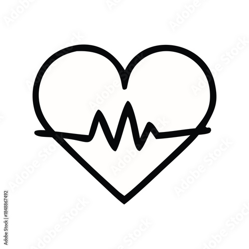 Minimalist heart with vital signs heartbeat line icon representing health, medical care, and wellness. Simple graphic illustration of love, life, and cardiology, ideal for digital design