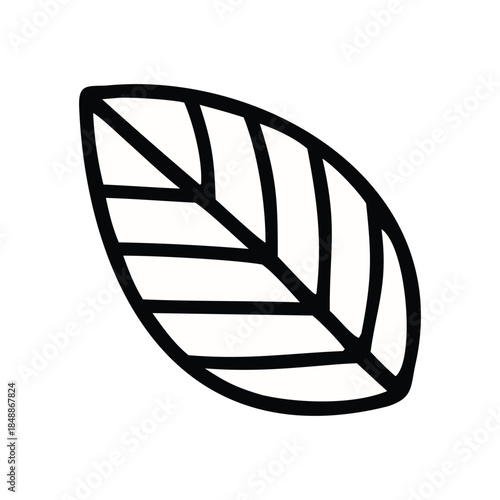 Stylized line drawing of a single leaf with visible veins, representing nature, growth, and organic elements