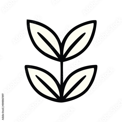 Stylized green plant icon with two leaves on each side, representing growth and nature