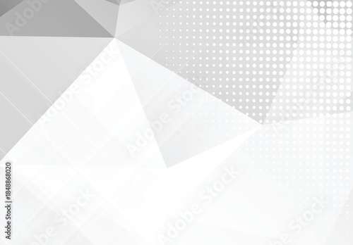 Geometric abstract background with white polygons and dotted pattern on gray