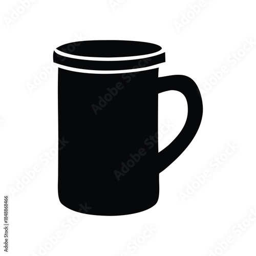 Simple silhouette of a tall coffee mug with a handle and lid, perfect for beverage-related graphics and designs