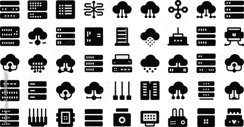 Cloud Computing And Data Server Icons Vector Set.