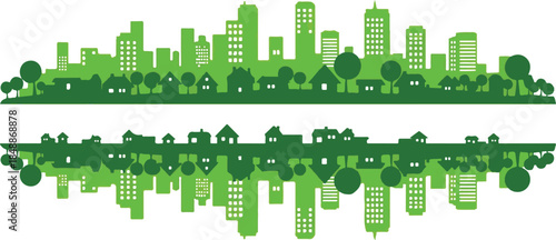 Green City Skyline with Reflection and Negative Space cityscape urban