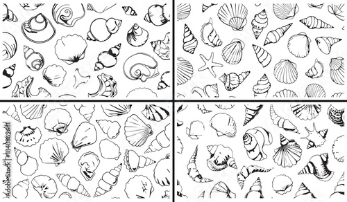 marine shell illustration vector, sea shell background pattern, beach shell doodle artwork, ocean life shell illustration, tropical shell clipart set, coastal shell design, shell texture background, n