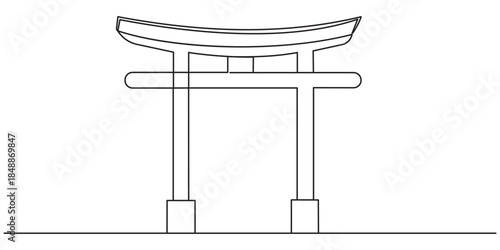 Continuous one line drawing Tori gate in Japan. Landmark concept. Single line draw design vector graphic illustration.