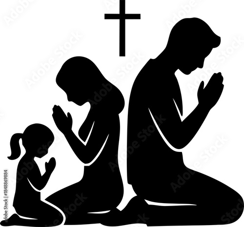 Family Praying Together in Peaceful Silhouette