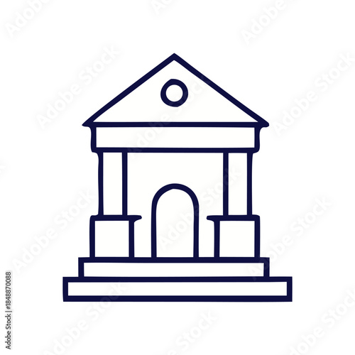Simple Line Art Icon of a Traditional Building with Columns and Steps, Representing Institutions or Landmarks
